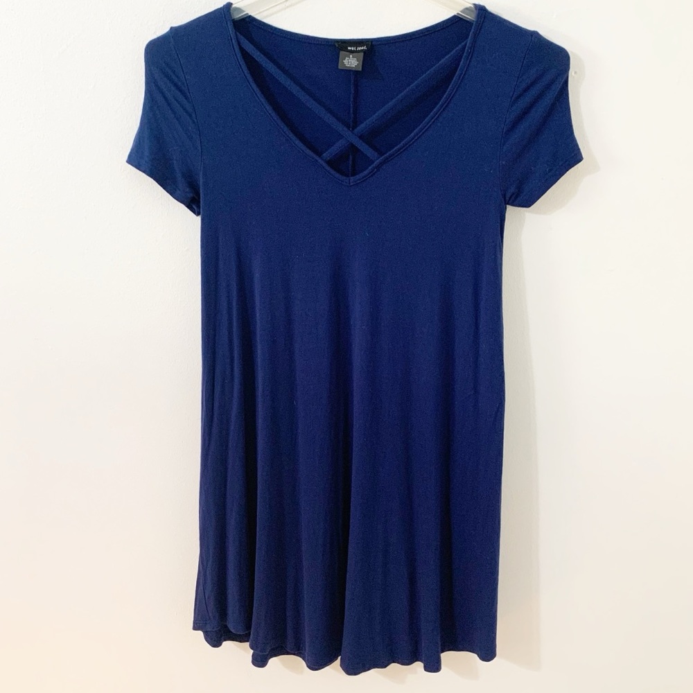 Wet Seal Short Sleeve Tee Shirt Swing Dress Criss Cross Detailing Knee Length